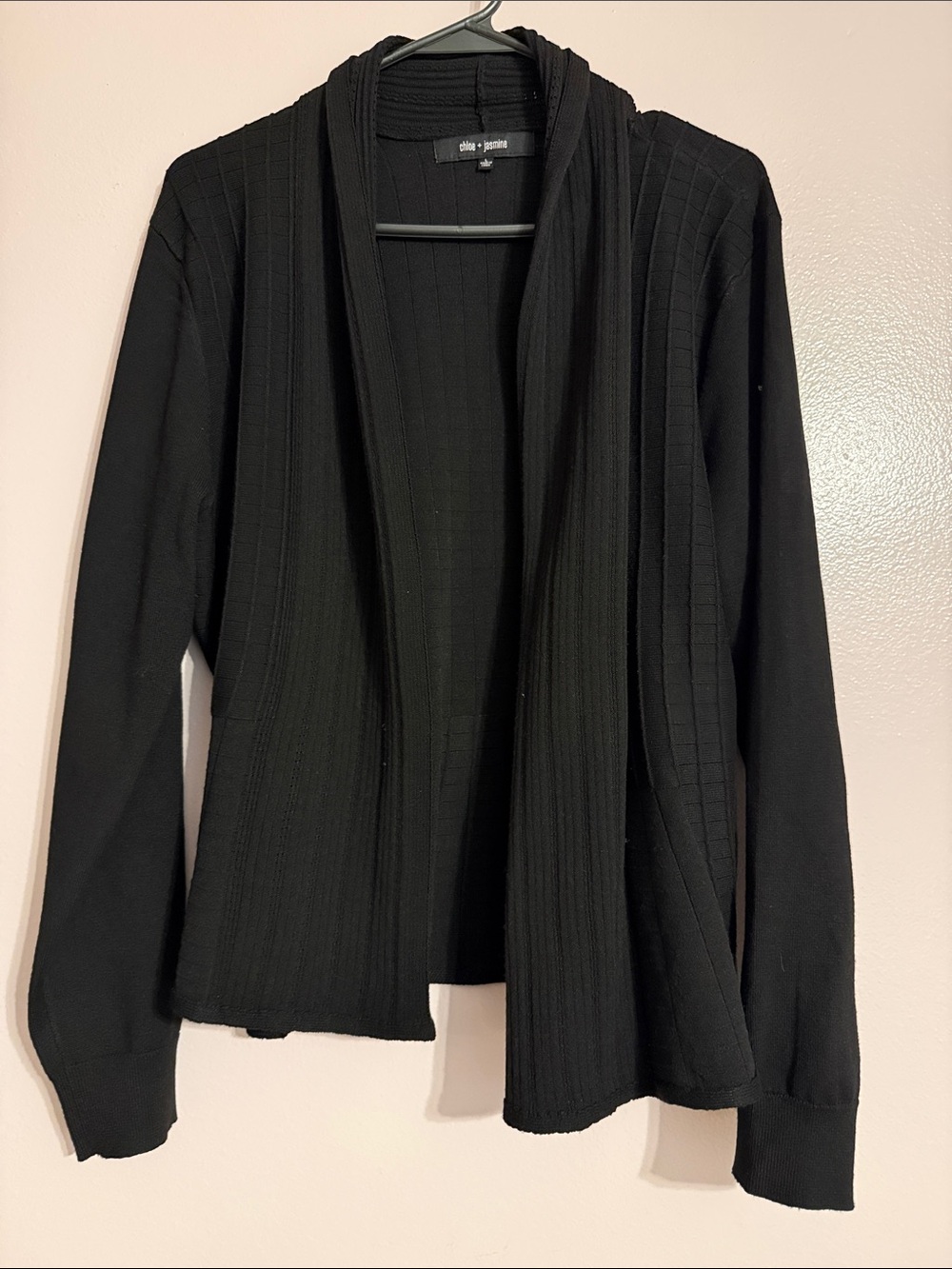 Black Ribbed Open-Front Cardigan